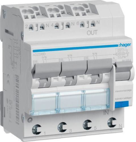 Hager Релета На Релса Изтичане На Земя 16A Четириполюсен С Напрежение 230V