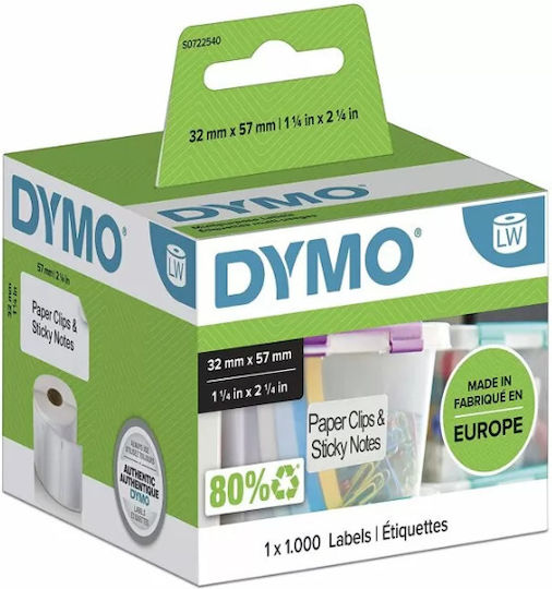Dymo 1000 Autocolante Autoadezive pe Rolă pentru Imprimantă de Etichete 57x32mm 6buc