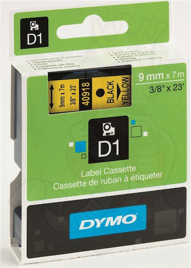 Dymo Standard Label Maker Tape 40918 9mm x 7m Black Text on Yellow Background S0720730 Dymo40918