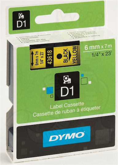 Dymo 43618 Label Maker Tape 7m x 6mm In Black Colour Compatible With Dymo D1 Dymo Rhino/IND