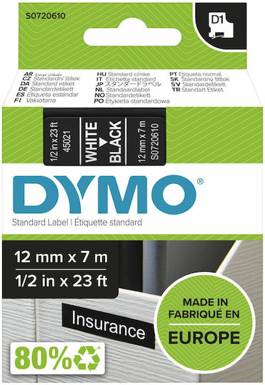 Dymo Label Maker Tape 7m x 12mm in Black Color 1pcs