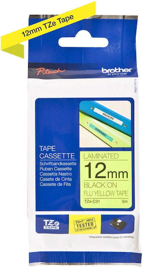 Brother TZe-C31 Етикетен Филм 5м x 12мм в Жълт Цвят Съвместима с Brother TZe/TZ