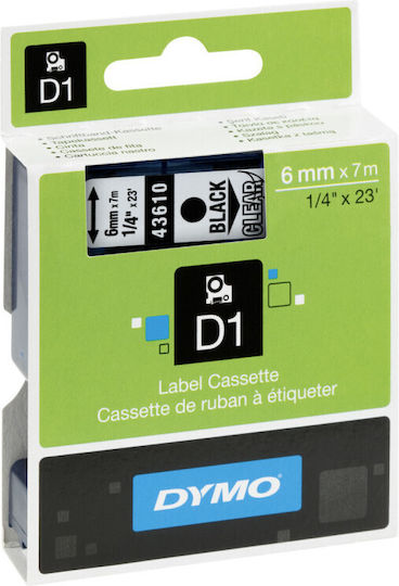 Dymo 43610 Ταινία Ετικετογράφου 7m x 6mm σε Μαύρο Χρώμα Συμβατή με Dymo D1