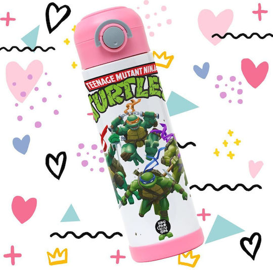 Koupakoupa Koupakoupa Kinder Trinkflasche Teenage Mutant Ninja Turtles Rostfreier Stahl mit Stroh Rosa 500ml