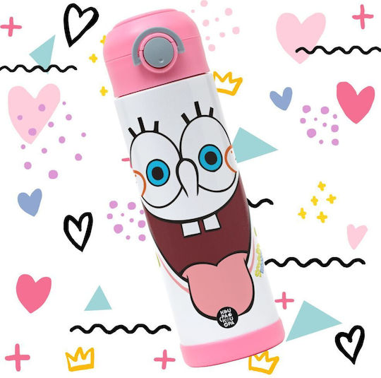 Koupakoupa SpongeBob Lächeln Kinder Trinkflasche Rostfreier Stahl mit Stroh Rosa 500ml