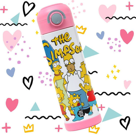Koupakoupa Die Simpsons Kinder Trinkflasche Rostfreier Stahl mit Stroh Rosa 500ml