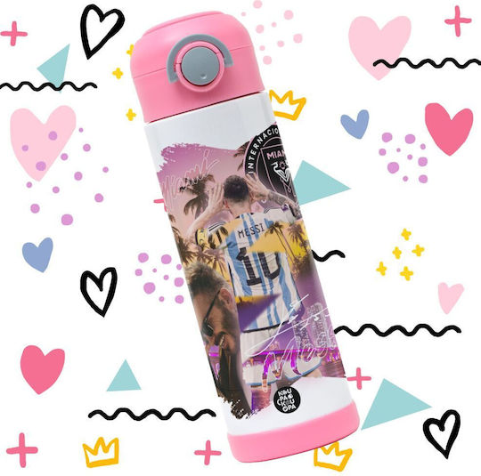 Koupakoupa Kinderflasche Fußball Rostfreier Stahl mit Strohhalm Rosa 500ml