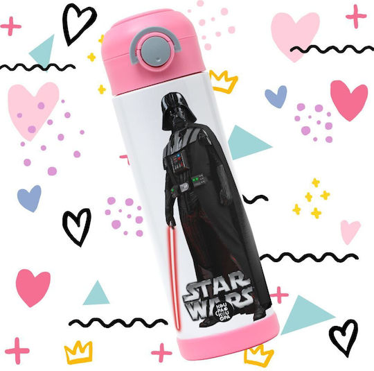 Koupakoupa Kinderflasche Star Wars Rostfreier Stahl mit Strohhalm Rosa 500ml