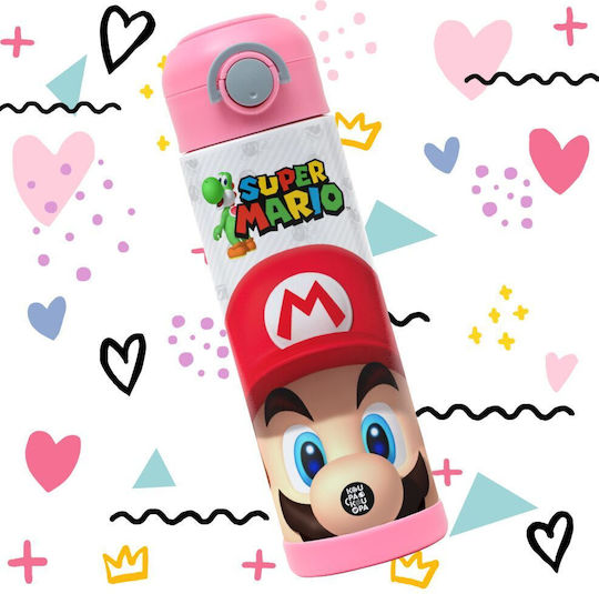 Koupakoupa Super Mario Sticlă Pentru Copii Super Mario Din Oțel Inoxidabil Cu Pai Roz 500ml