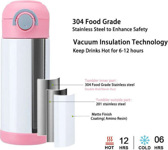 Koupakoupa Nami One Piece Kinder Trinkflasche One Piece Rostfreier Stahl mit Stroh Rosa 500ml
