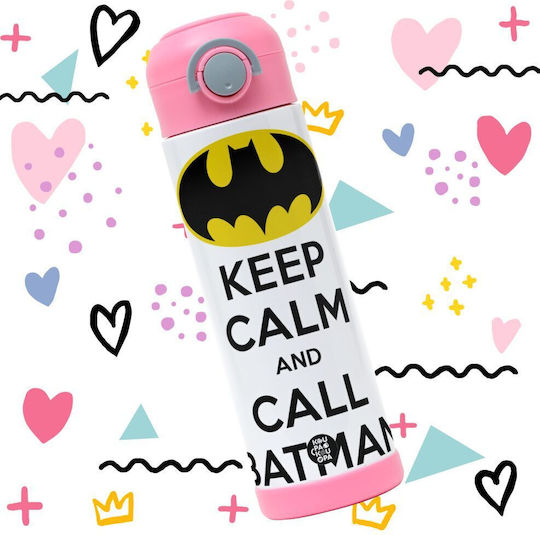 Koupakoupa Keep Calm & Call Batman Kids Water Bottle Batman Stainless Steel with Straw Pink 500ml