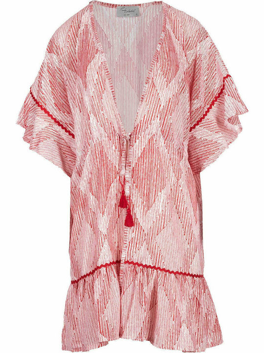 Pink Label Γυναικείο Κοντό Φόρεμα Παραλίας Κόκκινο