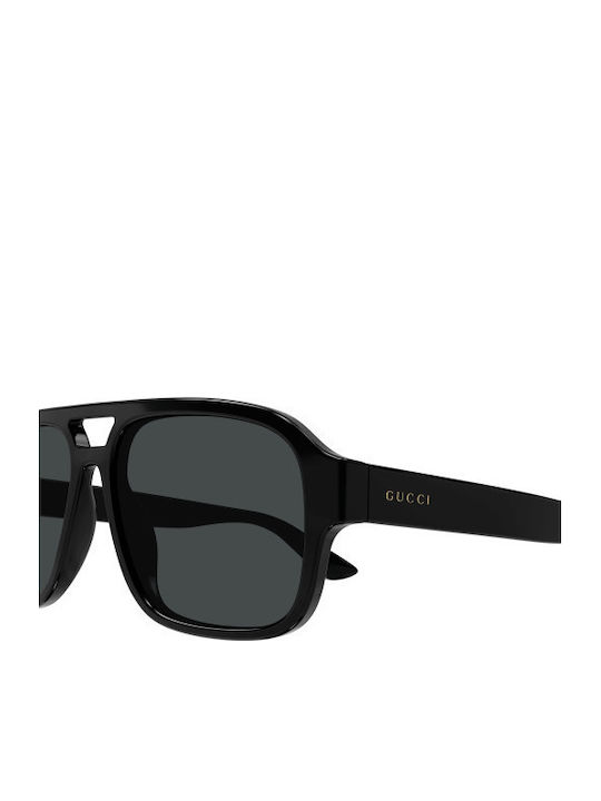 Gucci Men's Sunglasses with Beige Plastic Frame and Gray Lens