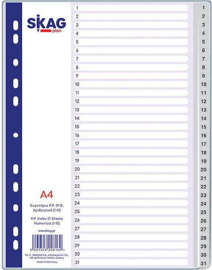 Skag Plastic Dividers for Documents A4 with Holes 31pcs