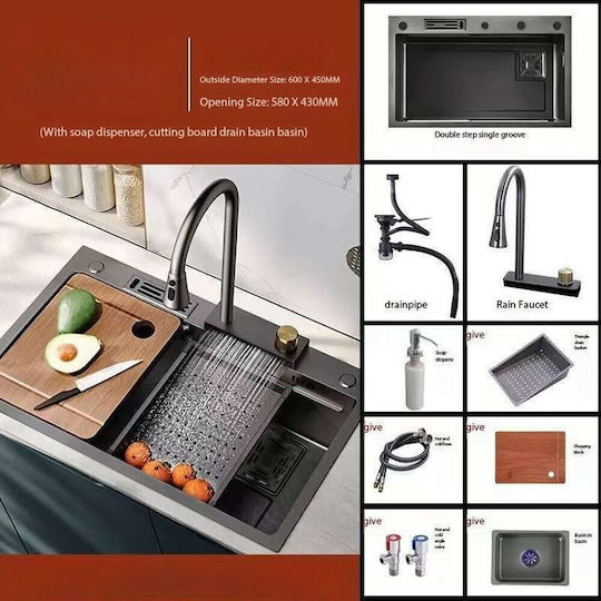 Gefäß Spüle Inox B60xT45cm Schwarz