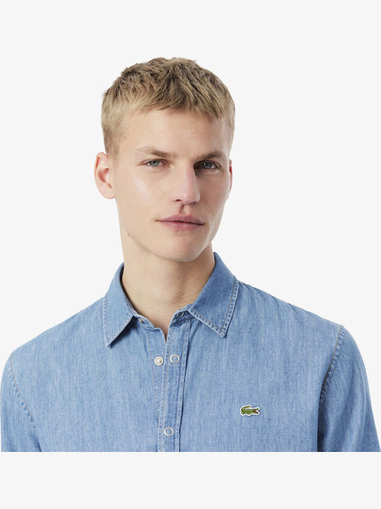 Μακρυμάνικo Τζιν Πουκάμισο σε Στενή Γραμμή Denim