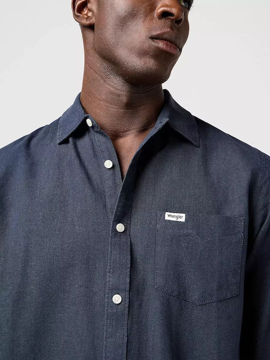 Long-sleeved Linen Shirt Dark Navy