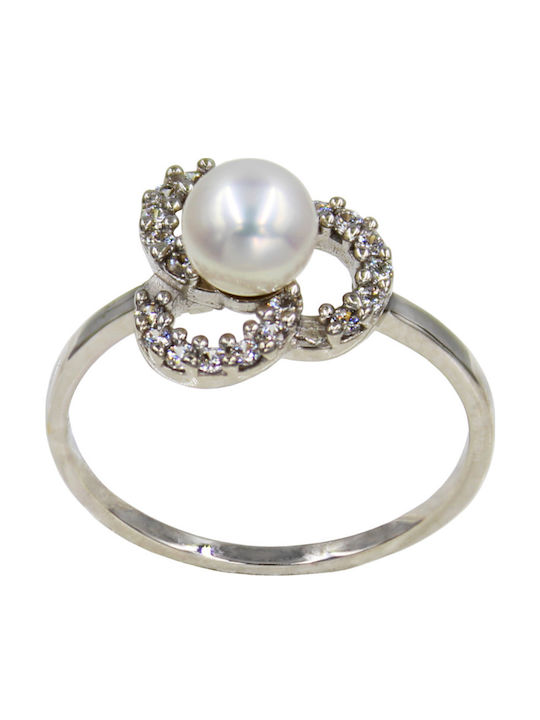 Roloi Kaliamanis Damen Ring mit Perlen & Zirkonia aus Weißgold 14K