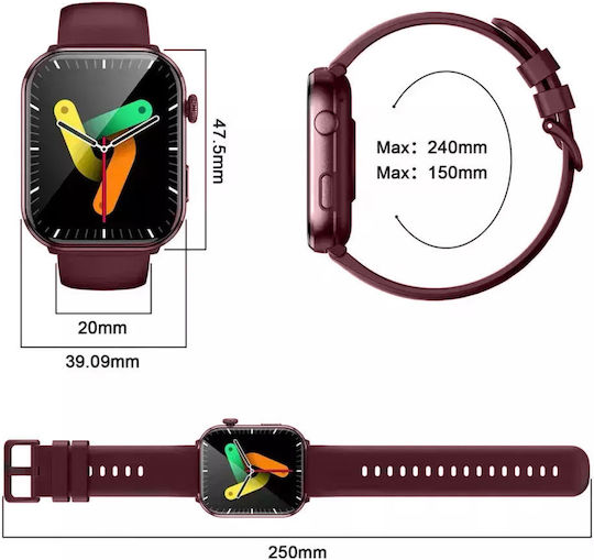 BlackView R60 Aluminium 47mm Smartwatch με Παλμογράφο (Wine Red)