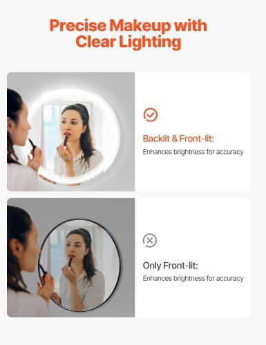 Vevor Кръгло Банско Огледало LED 60x60см Бял
