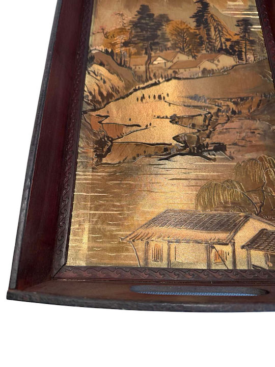 Epiplo-Fos Wooden Rectangular Serving Tray with Handles in Gold Color 23.5x39.5x6.5cm 0200231 1pcs