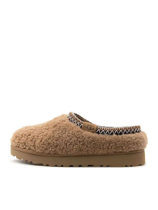 Tasman Maxi Curly Leather Winter Women's Slippers Brown