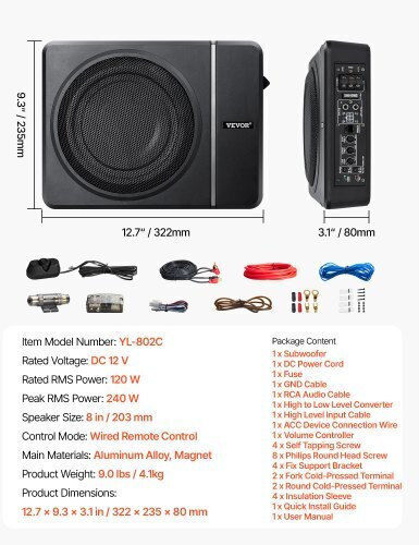 Vevor Subwoofer Αυτοκινήτου 8" 240W RMS με Κούτα