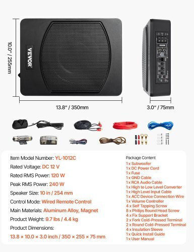 Vevor Subwoofer Αυτοκινήτου 10" 240W RMS με Κούτα