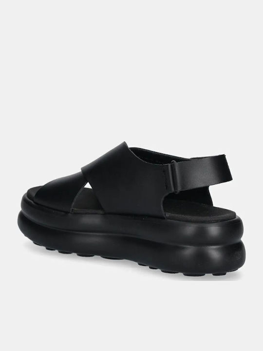 Δερμάτινα Γυναικεία Ανατομικά Σανδάλια Flatforms Μαύρα