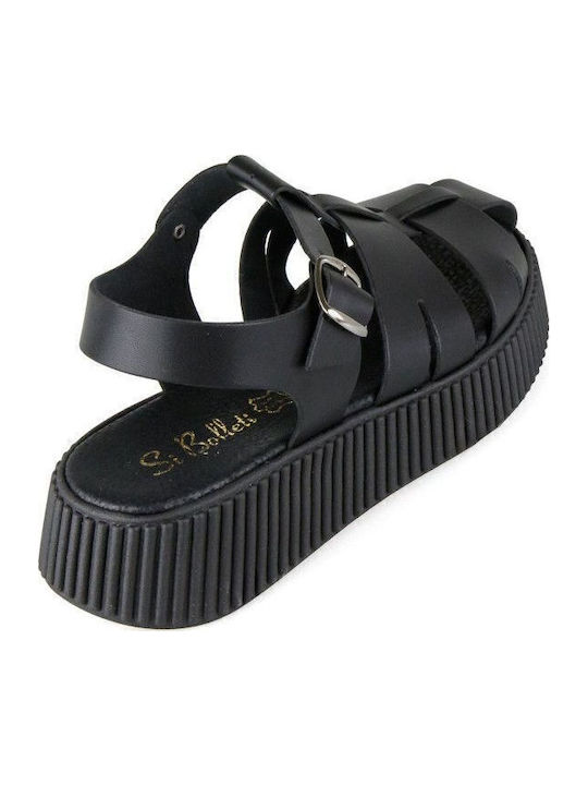 Δερμάτινα Γυναικεία Σανδάλια Flatforms Μαύρα