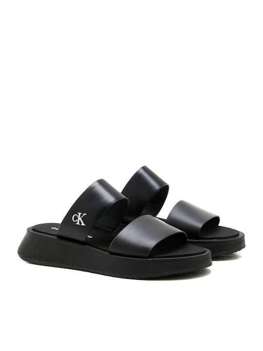 Δερμάτινα Γυναικεία Σανδάλια Flatforms Μαύρα