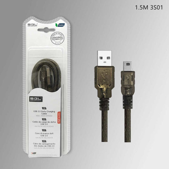 SGL USB 2.0 Cable USB-A male - mini USB-A male Μαύρο 1.5m (097572)