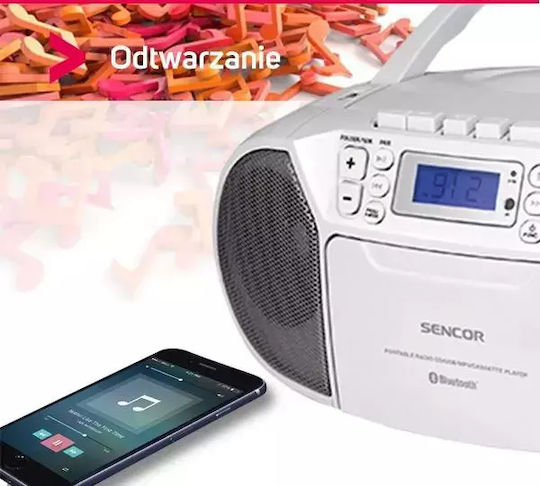 Sencor SPT 3907 Portable Audio System with Bluetooth CD MP3 USB Cassette Player Radio White