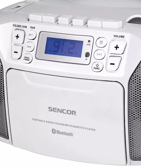 Sencor SPT 3907 Portable Audio System with Bluetooth CD MP3 USB Cassette Player Radio White