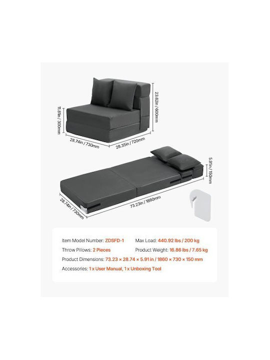 Multifunctional Bean Bag Sofa Dark Gray 186x73x15cm