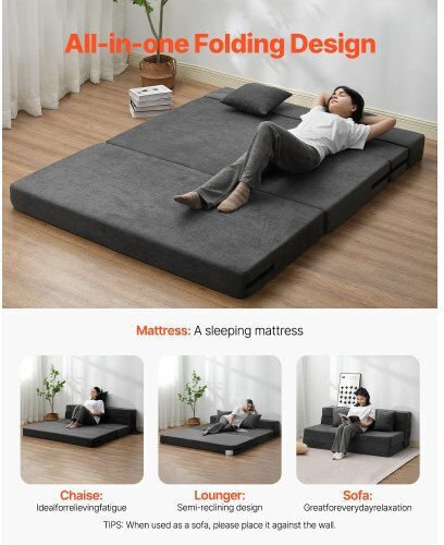 Multifunctional Bean Bag Chair Sofa Dark Gray 206x154.5x15cm