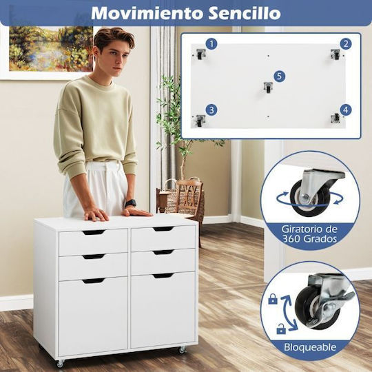 Office Drawer Made of Wood with Wheels White 73x40x64.5cm