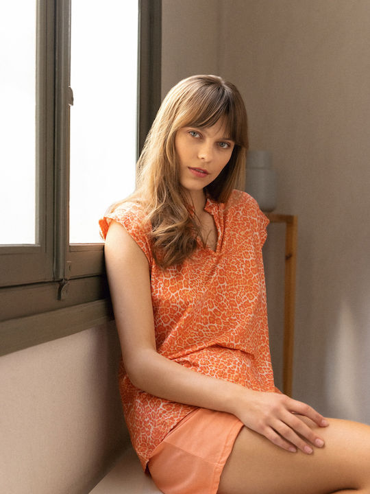 Pink Label Καλοκαιρινό Γυναικείο Σετ Πιτζάμας Orange