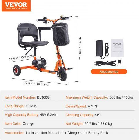 Vevor Vevor Rollstuhl Klappbar Scooter 100.5cm CXZDZXC3L9KMUIOZTV2