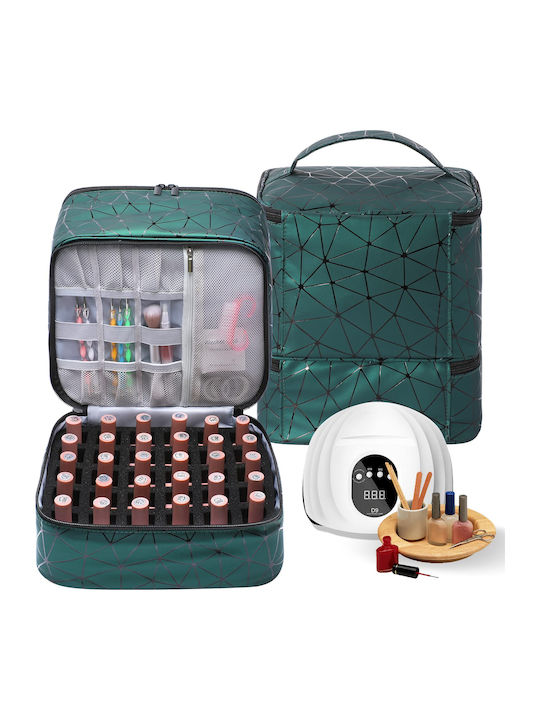 Geantă Premium pentru Depozitarea și Transportul Setului de Accesorii pentru Lampă UV Unghii Tecos Verde Dimensiuni 24x23x15 Cm 2 Compartimente Ideală pentru Artiștii de Unghii Verde