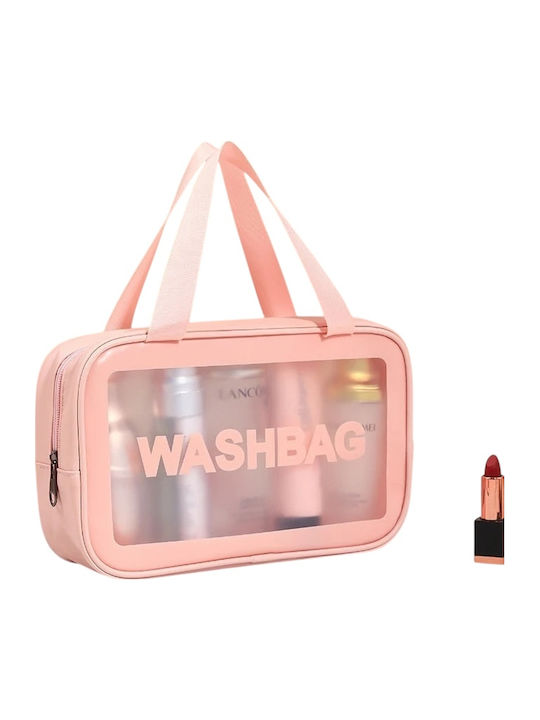 Travel Cosmetic Bag Set Tecos 6 Different Sizes Waterproof Pink