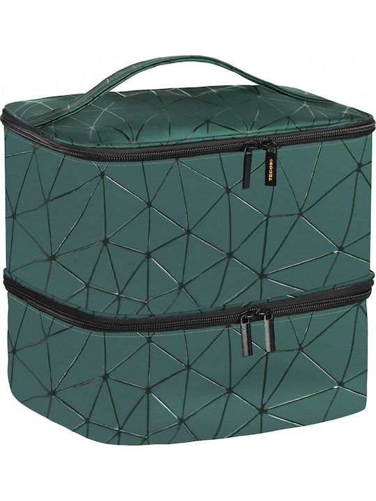 Geantă Premium pentru Depozitarea și Transportul Setului de Accesorii pentru Lampă UV Unghii Tecos Verde Dimensiuni 24x23x15 Cm 2 Compartimente Ideală pentru Artiștii de Unghii Verde