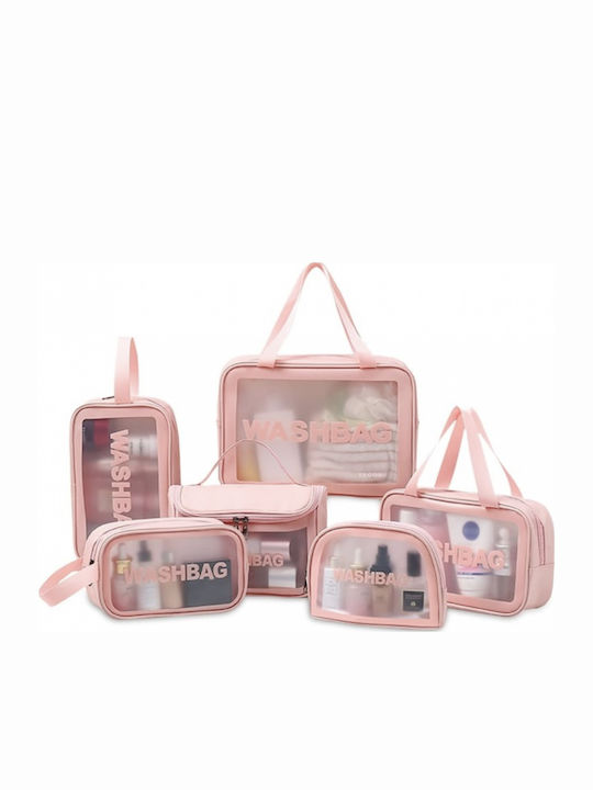 Travel Cosmetic Bag Set Tecos 6 Different Sizes Waterproof Pink