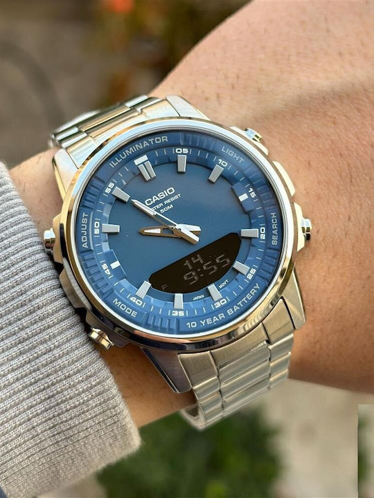 Casio Men's Watch 50mm Battery with Silver Metal Bracelet