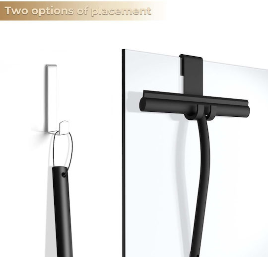 Brovamo Scraper-black-02 Shower Cleaner Holder No Drilling Streak-Free Shower Squeegee Glass Door Silicone Shower Cleaner Bathroom Window Mirror Car Glass Black