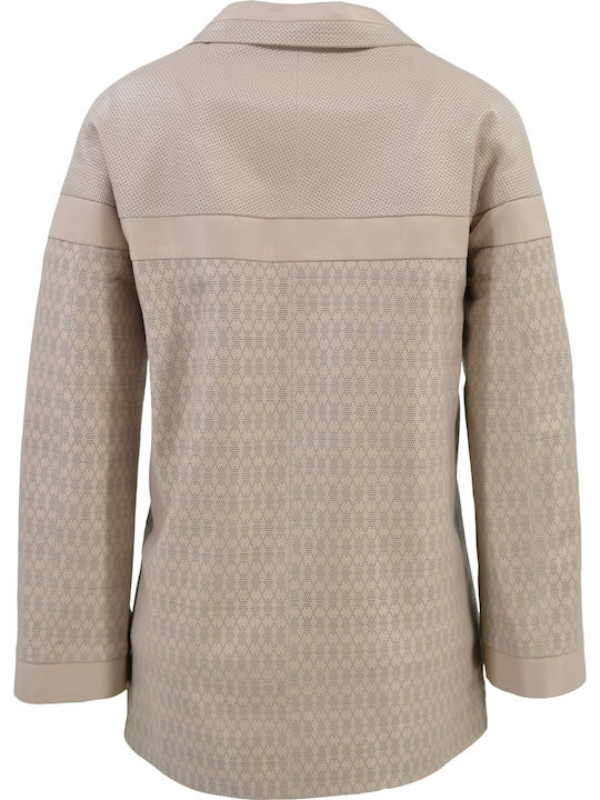 CODE Women's Long Lifestyle Leather Jacket for Spring or Autumn Powder