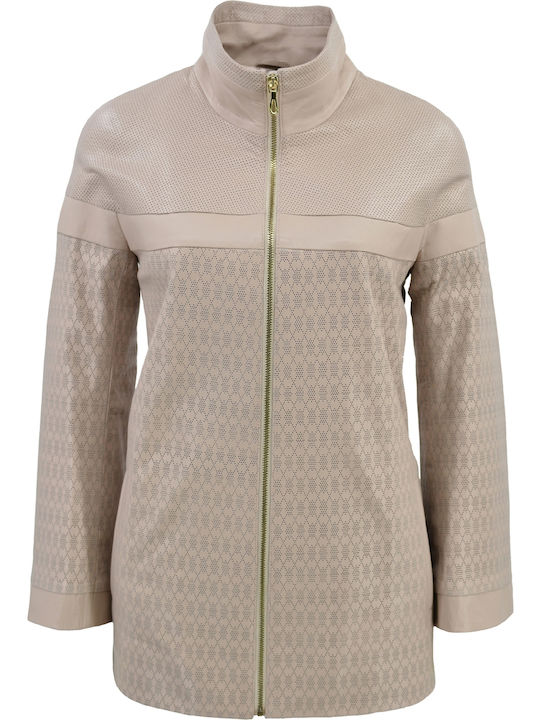 CODE Women's Long Lifestyle Leather Jacket for Spring or Autumn Powder