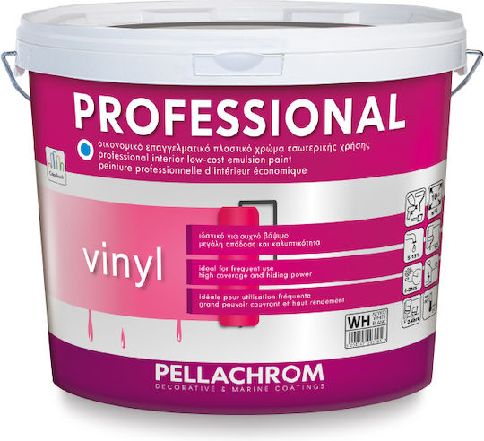 Pellachrom Professional Vinyl Πλαστικό Χρώμα για Εσωτερική Χρήση Λευκό 9lt