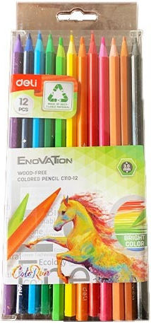 Deli Crayon Coloured Pencils Wood-free 6-sided 12 Colors Enovation 12pcs