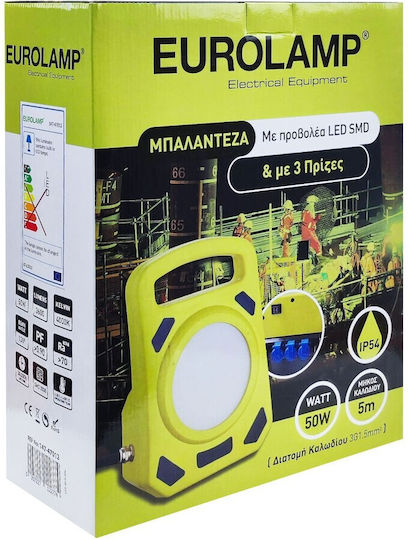 Eurolamp Προβολέας Εργασίας Ρεύματος LED IP54 με Φωτεινότητα έως 3600lm 50W 4000K
